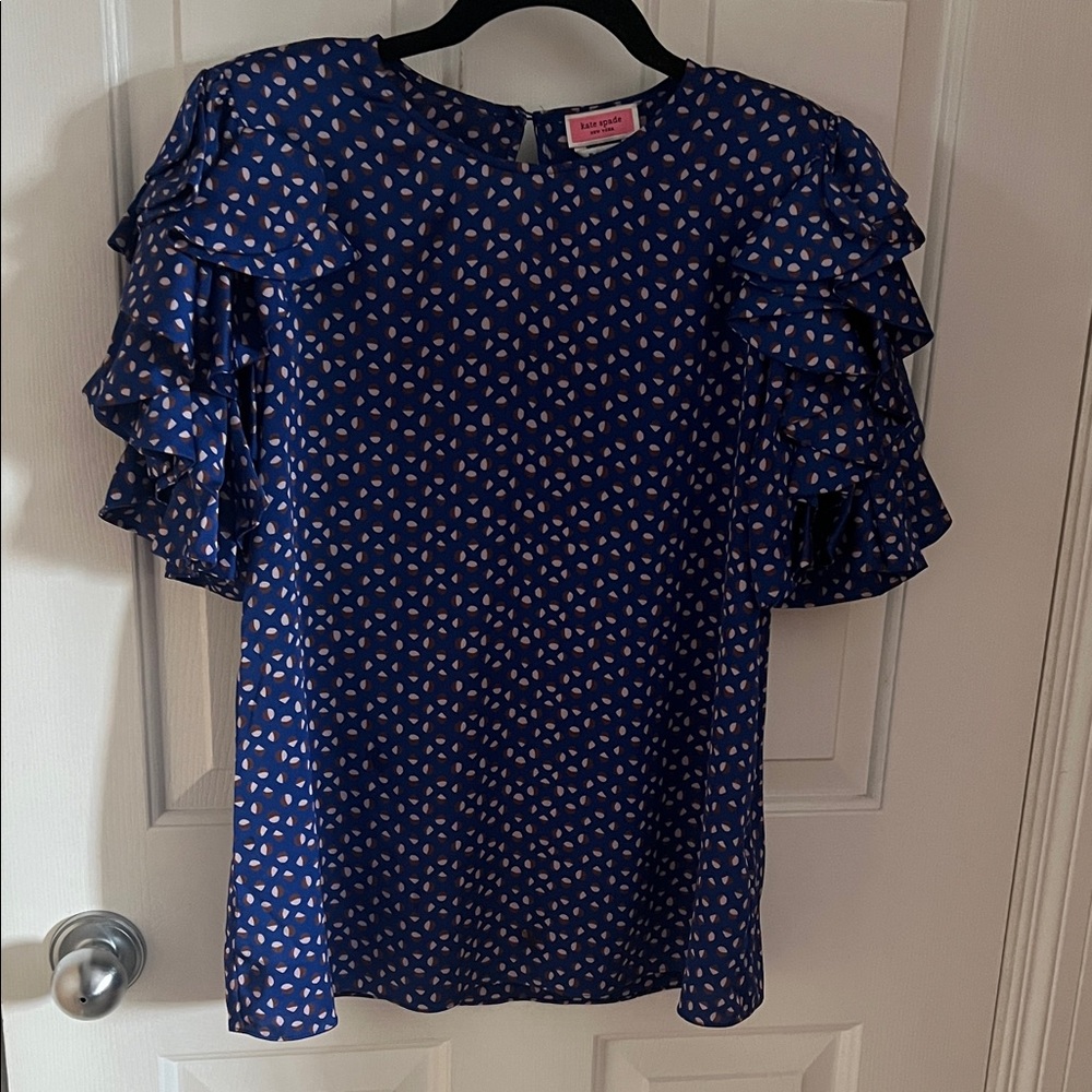 KATE SPADE - Ruffled puff-sleeve printed blouse
